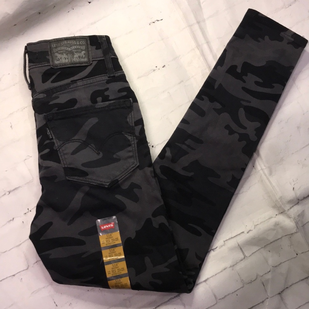 Girls Jeans Black camouflage skinny jeans 12 regular stretch Levi’s high rise